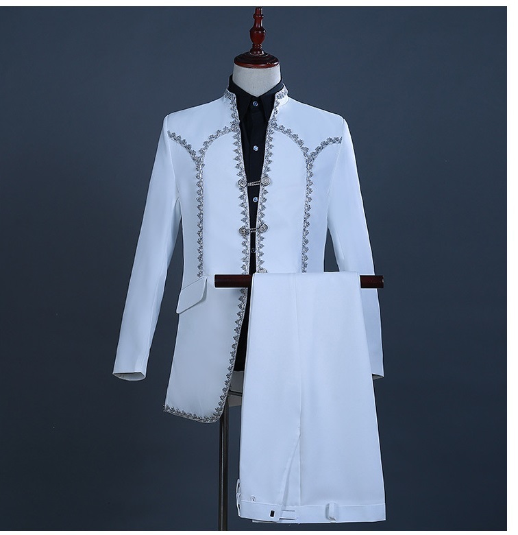 ST09 new goods top and bottom 2 point set .. suit costume play clothes .. white ( white ) tuxedo stage costume outer garment trousers M L-3XL musical performance . presentation production chairmanship 