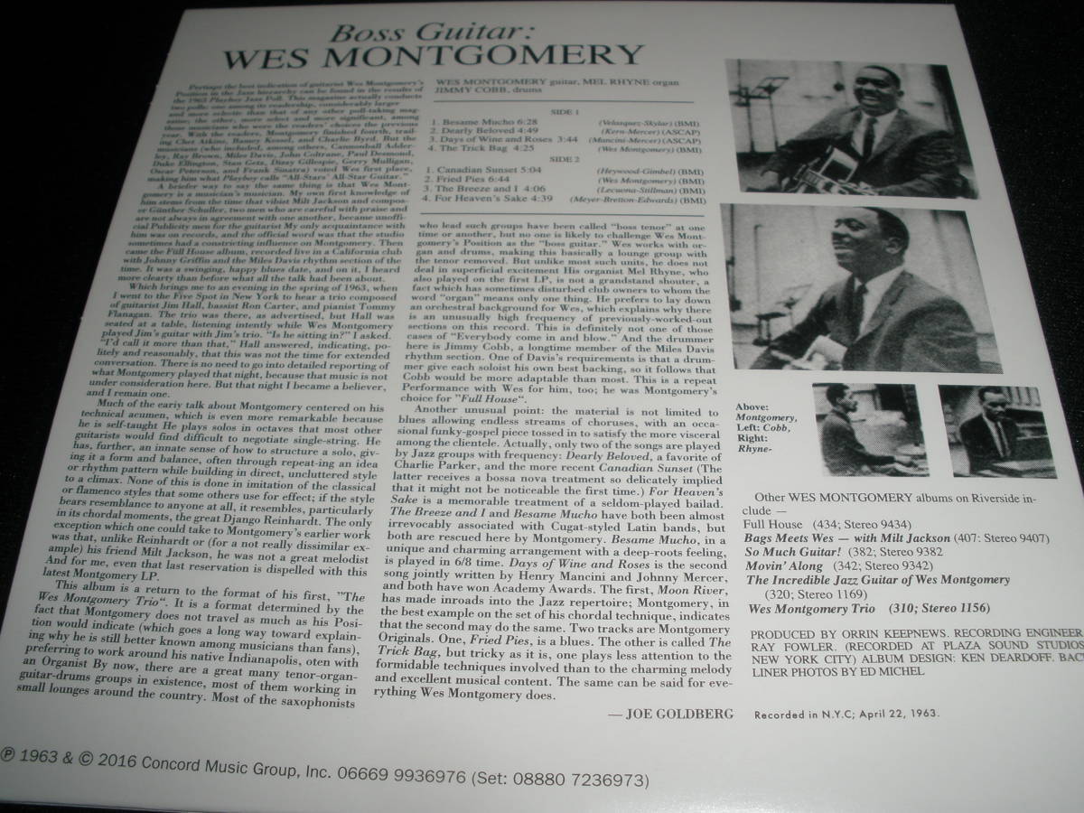 ウェス・モンゴメリー ボス・ギター ベサメ・ムーチョ ジミー・コブ オリジナル 紙 美品 Wes Montgomery BOSS GUITAR_ウェス・モンゴメリー ボス・ギター