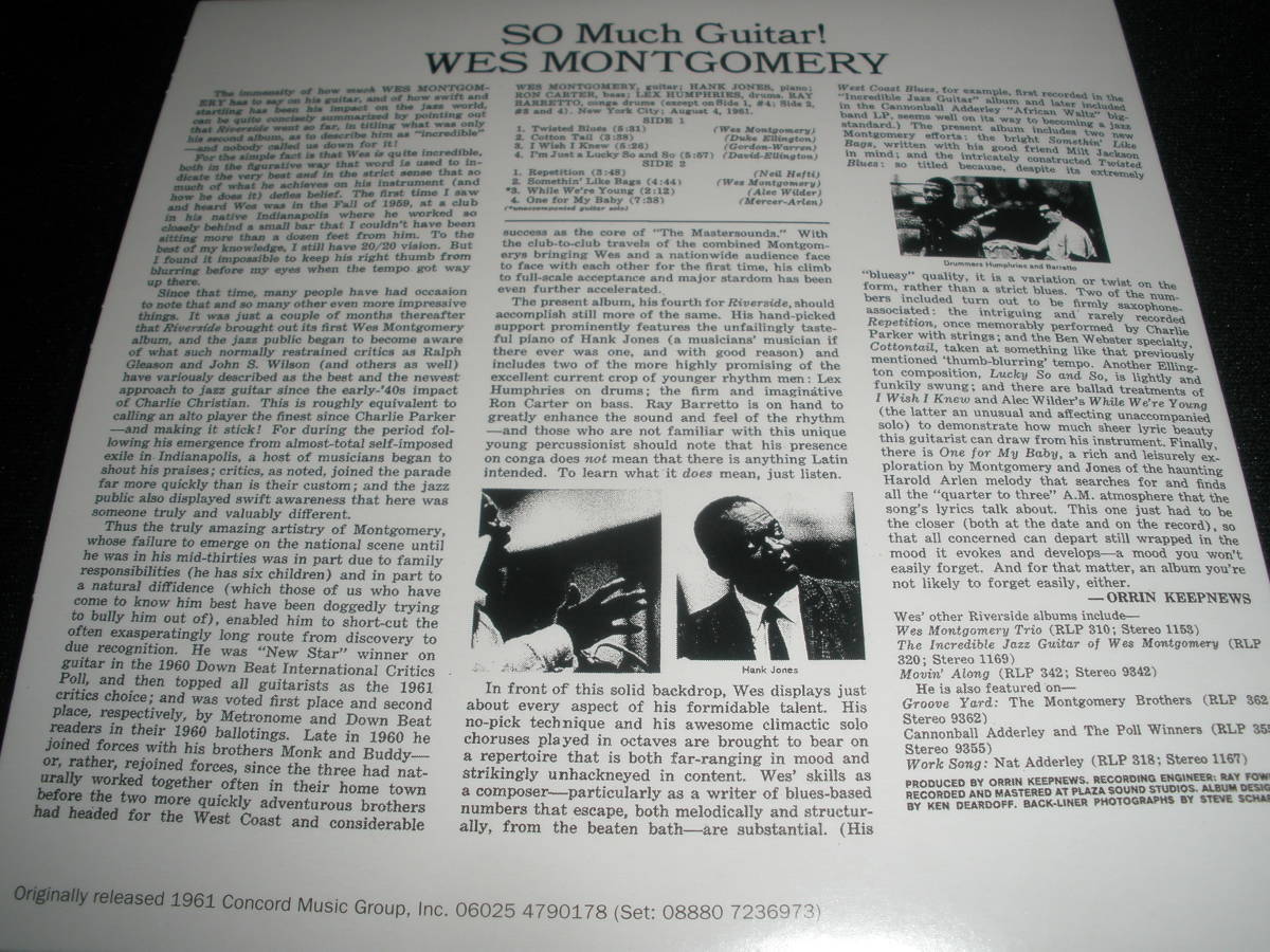 ウェス・モンゴメリー ソー・マッチ・ギター ! ハンク・ジョーンズ・トリオ コンガ オリジナル 紙 美品 Wes Montgomery SO MUCH GUITAR!_ウェス ソー・マッチ・ギター !