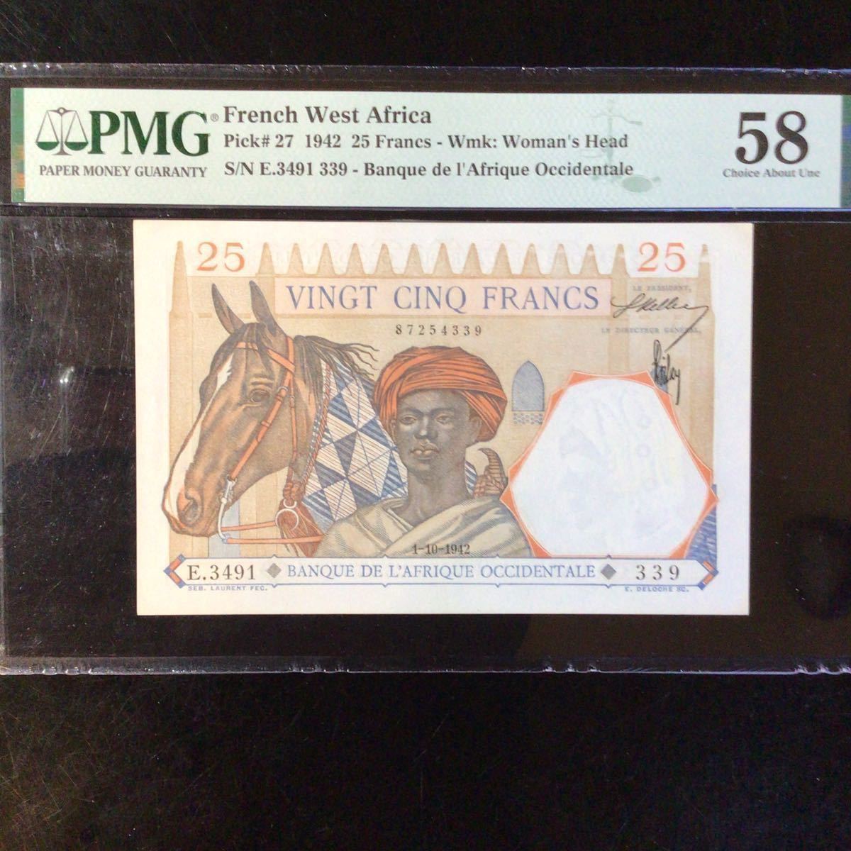 World Banknote Grading FRENCH WEST AFRICA 25 Francs【1942】『PMG