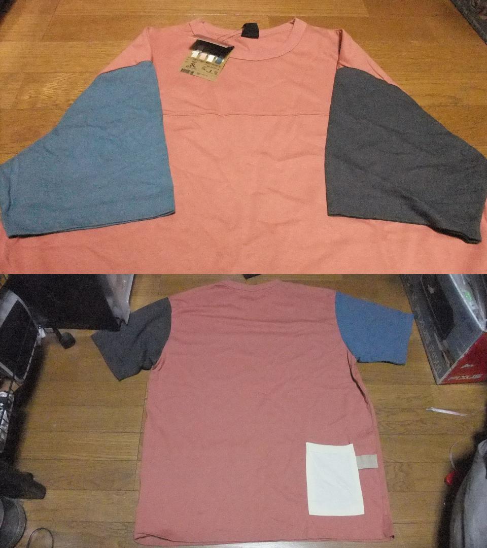新品 クレイジーパターン ポケット付 Tシャツ 3L クレイジーカラー マルチカラー ビッグシルエット 薄紅 チャコール 難燃加工品_画像1