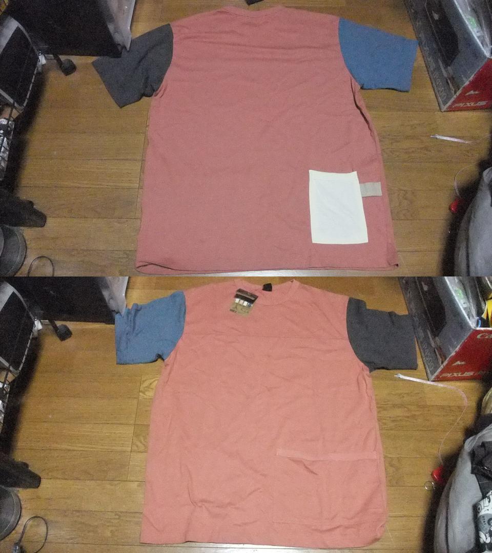新品 クレイジーパターン ポケット付 Tシャツ 3L クレイジーカラー マルチカラー ビッグシルエット 薄紅 チャコール 難燃加工品_画像5