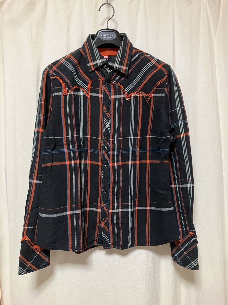 DIESEL ディーゼル ウエスタン調チェックシャツ 黒ベースチェック M 中古品_画像1