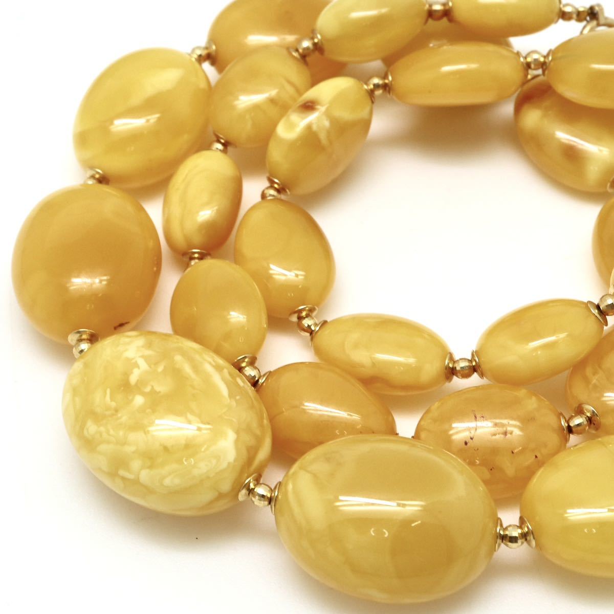 ◆K18 天然ロイヤルアンバーネックレス◆M 40.2g 61.0cm amber 本琥珀 こはく コハク necklace ジュエリー jewelry EB1_画像1