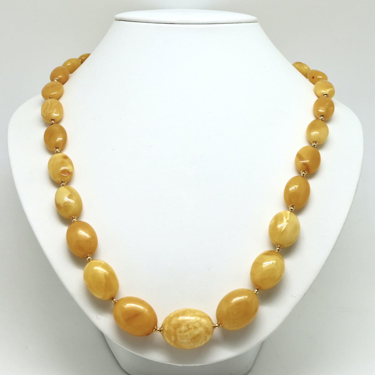 ◆K18 天然ロイヤルアンバーネックレス◆M 40.2g 61.0cm amber 本琥珀 こはく コハク necklace ジュエリー jewelry EB1_画像2