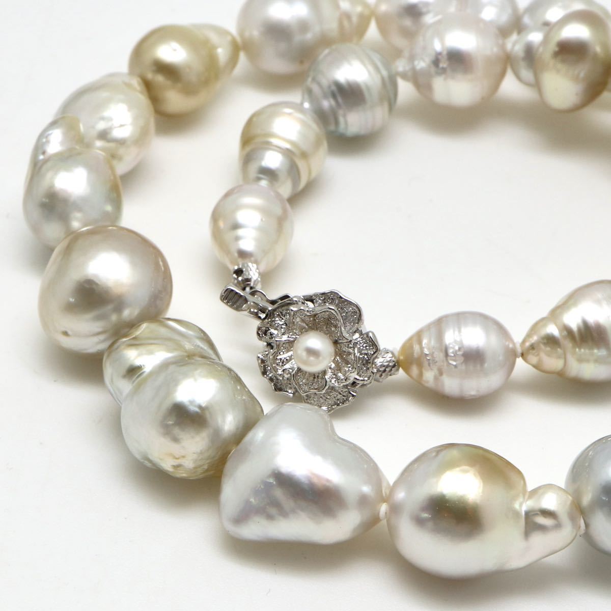 ◆南洋白蝶真珠 バロックパール ネックレス◆M 89.3g 46.0cm 10.0-15.5mm珠 pearl necklace ジュエリー jewelry silver DC0_画像1
