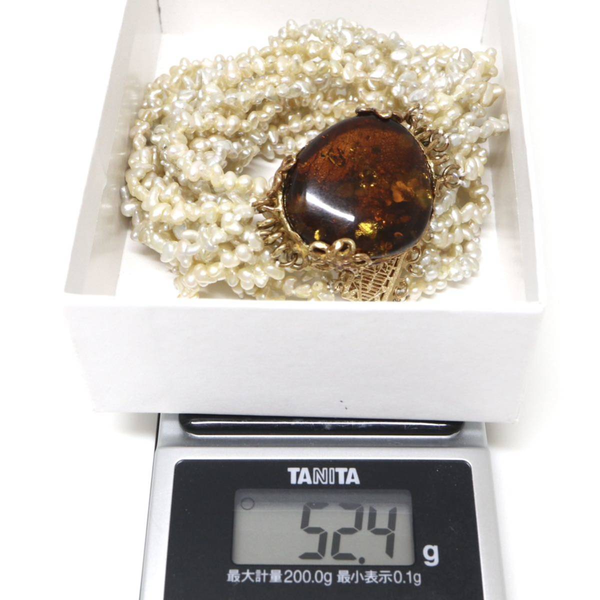豪華!!◆K18/K14 天然本琥珀/ケシパール ネックレス◆M 52.4g 34.5cm チョーカー amber pearl diamond ジュエリー jewelry EC8_画像9