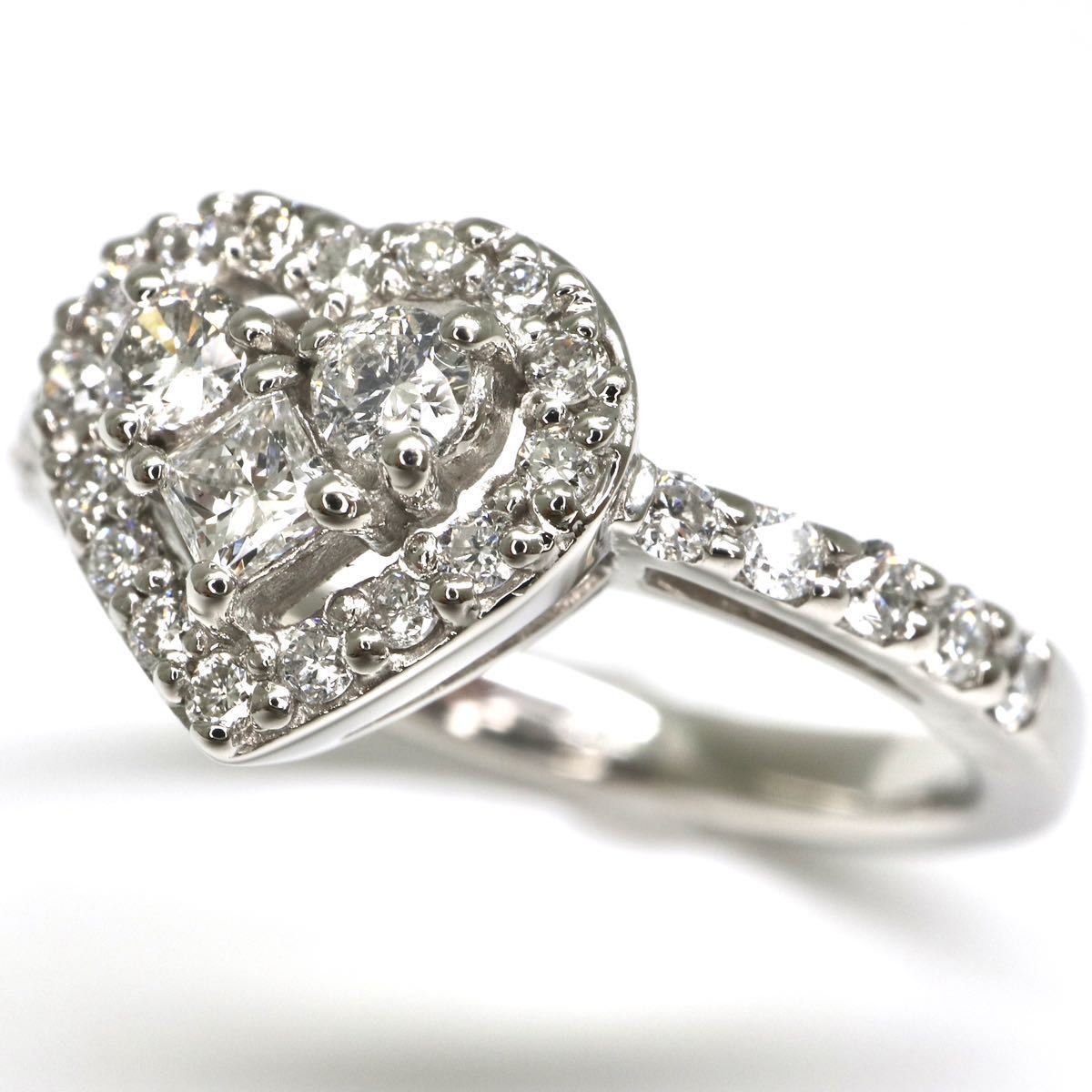 新品仕上げ済み!!◆Pt900 天然ダイヤモンド ハートモチーフ リング◆M 4.6g 10号 0.45ct diamond プリンセスカット ring 指輪 jewelry EC0_画像4