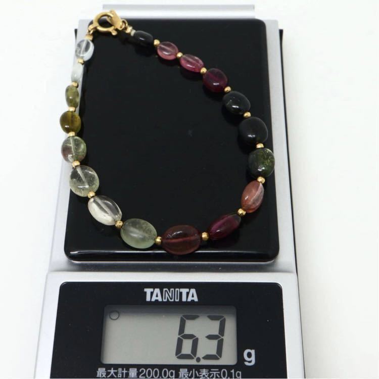 ◆K18 天然マルチカラートルマリンブレスレット◆M◎ 6.3g 18.5cm tourmaline jewelry ジュエリー bracelet DC5_画像8