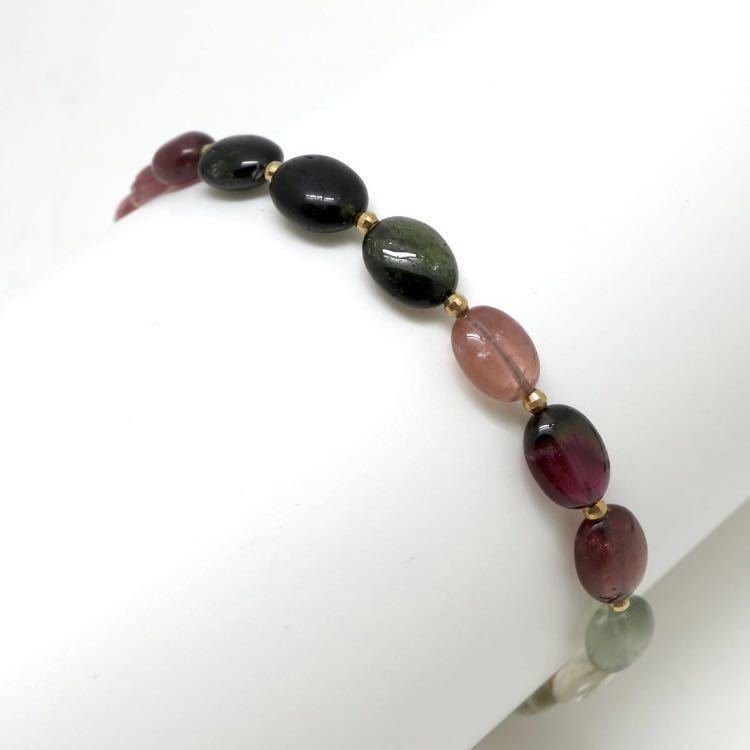 ◆K18 天然マルチカラートルマリンブレスレット◆M◎ 6.3g 18.5cm tourmaline jewelry ジュエリー bracelet DC5_画像1