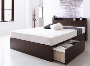 お客様組立 国産 棚・コンセント付き収納ベッド スタンダードボンネルコイルマットレス付き 床板仕様 シングル ホワイト ホワイト