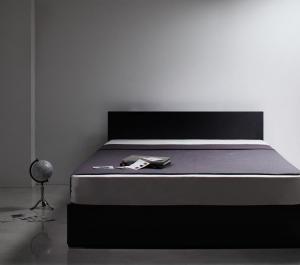 シンプルモダンデザイン・収納ベッド スタンダードボンネルコイルマットレス付き ダブル 組立設置付 ブラック ブラック