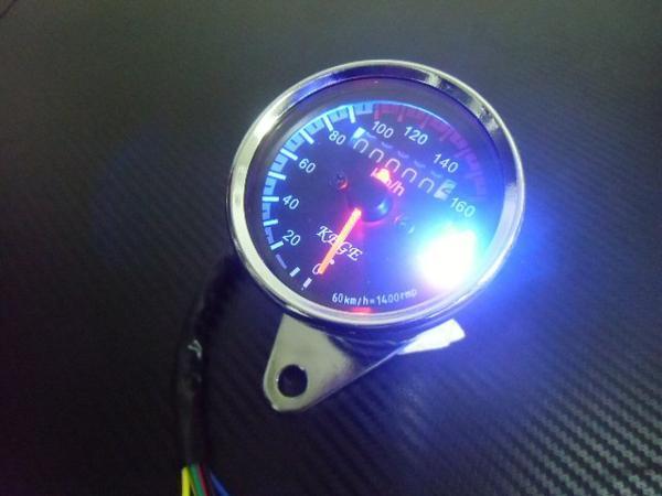 バイク 新型 汎用 機械式 スピードメーター 160km インジケーター 60mm LED バックライト ブラックパネル モンキー カブ エイプ SR TW B_画像4