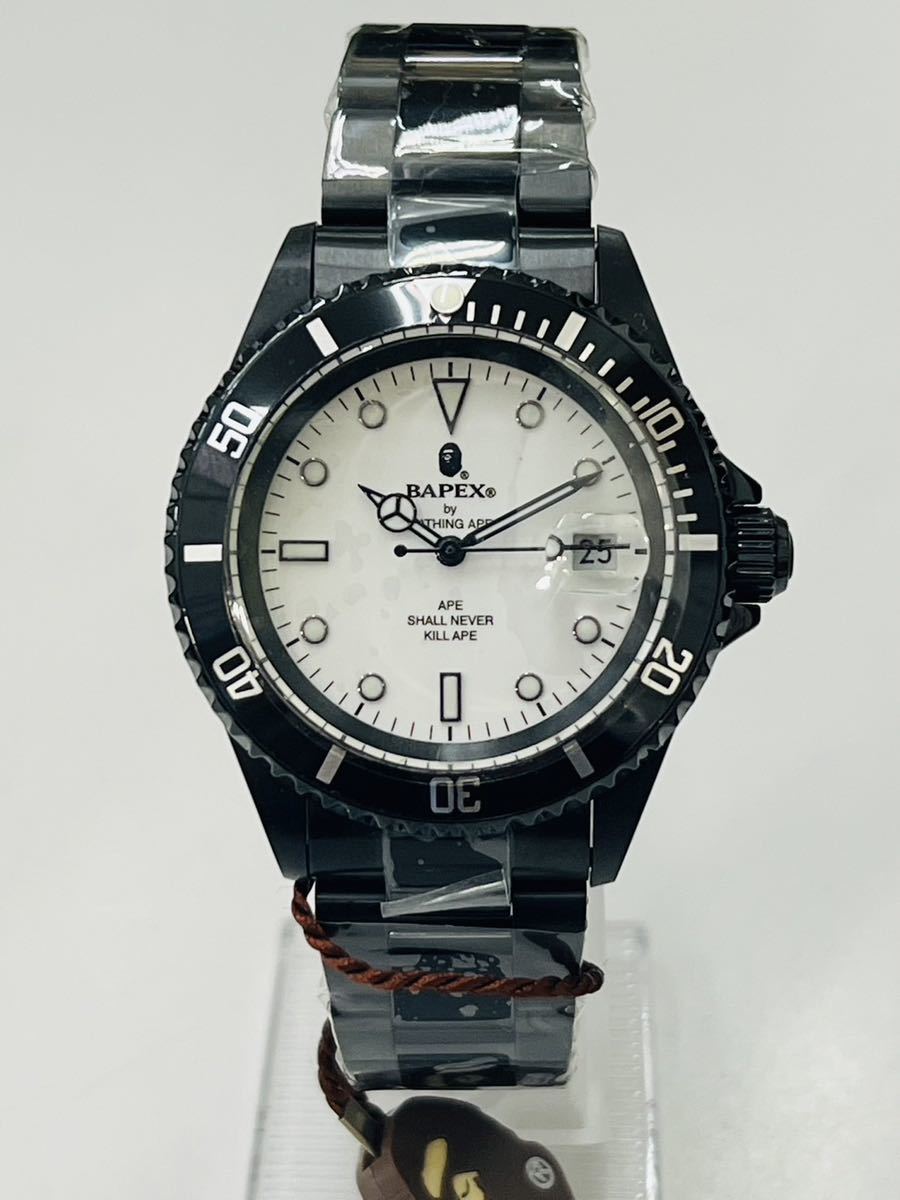 【新品】A BATHING APE アベイシングエイプ 1D70182080 TYPE 1 BAPEX M 自動巻き 腕時計 ホワイト×ブラック_画像2