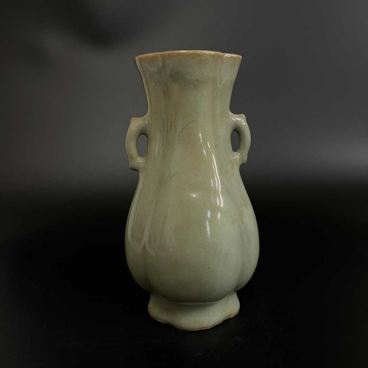 中国 古玩 宋 龍泉窯 汝窯 青磁 双耳 花瓶 飾瓶 時代物