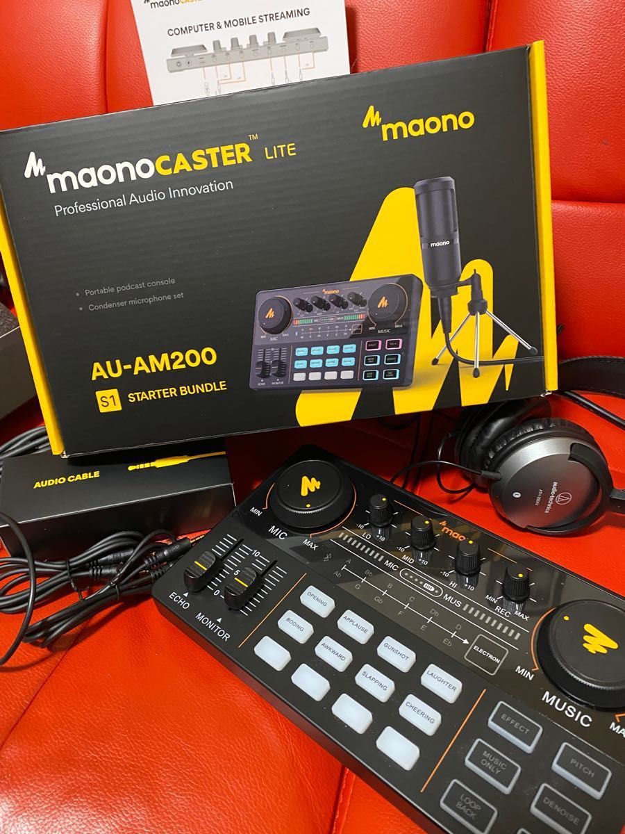 マオノキャスターMAONO オーディオインターフェース、コンデサーマイク付き、配信機材、付属品付き、ヘッドホンおまけ付き