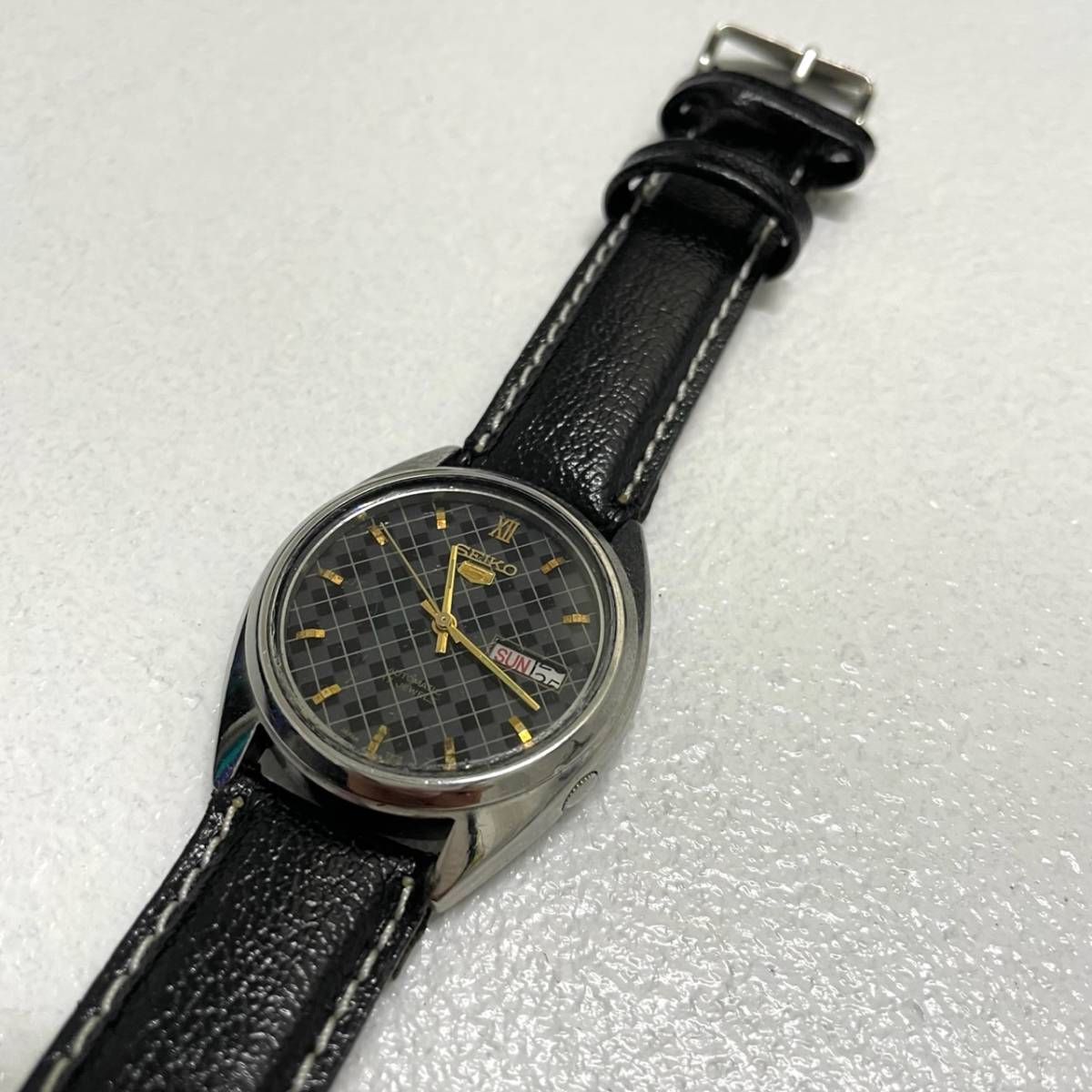 ヴィンテージ 80s Seiko 5 腕時計 自動巻き 17石 可動品 セイコー ファイブ アーガイル柄 7009-8740 80年代