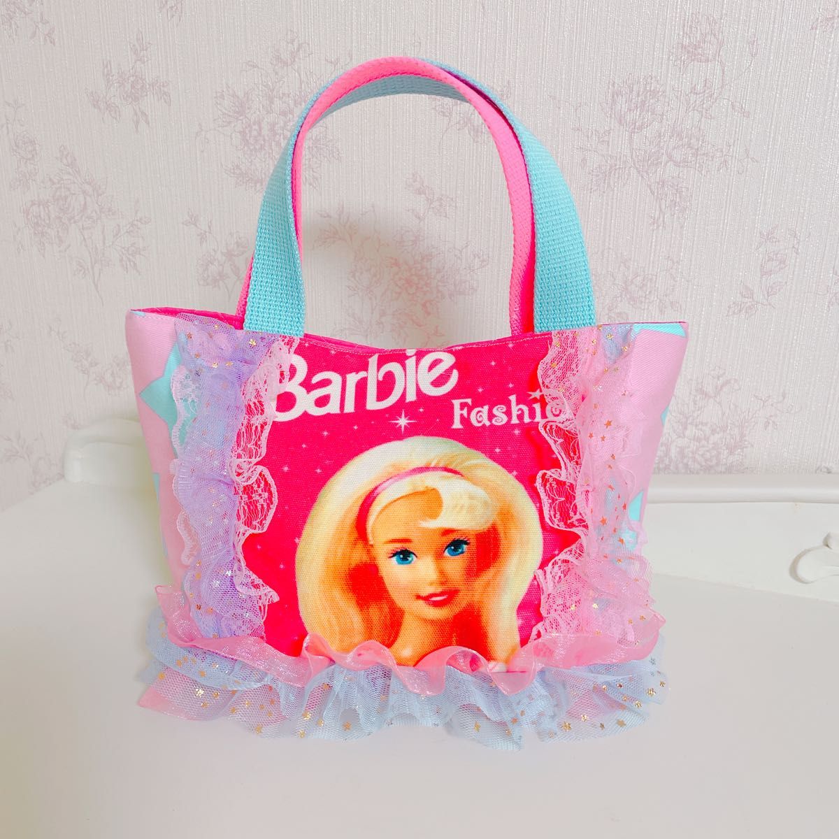 ランチバッグ ミニトートバッグ ハンドメイド お弁当袋 ミニトート　バッグ　バービー　Barbie トート　ピンク　