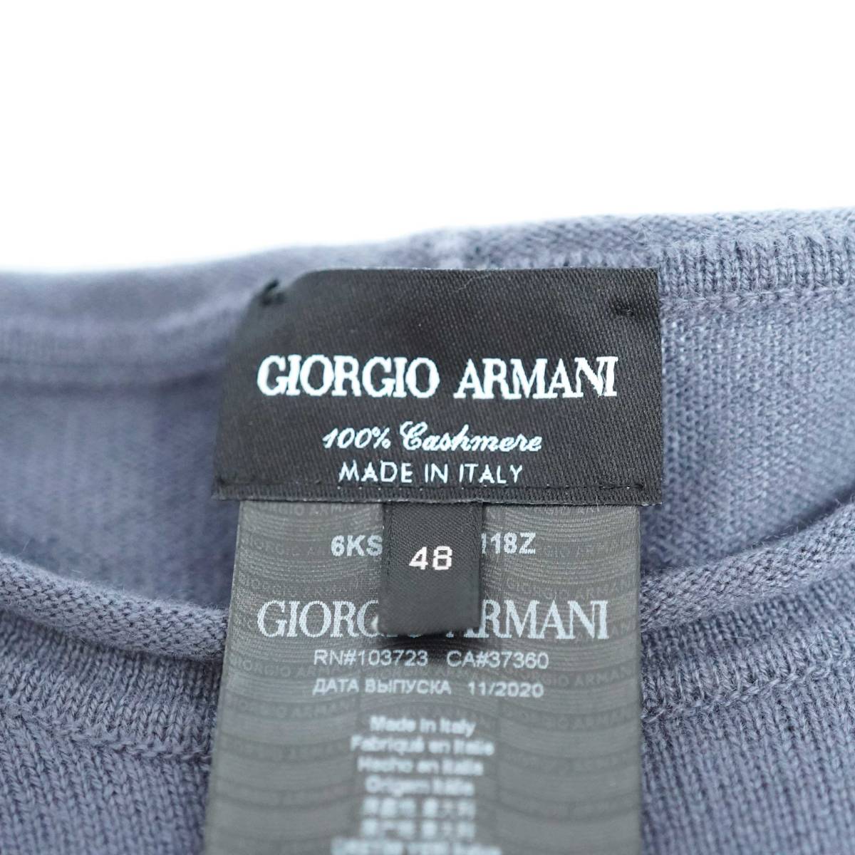 秀逸な作品 ハイエンド ブルーグレー 100％カシミヤニット GIORGIO ARMANI ジョルジオアルマーニ Ｍサイズ 48サイズ セーター
