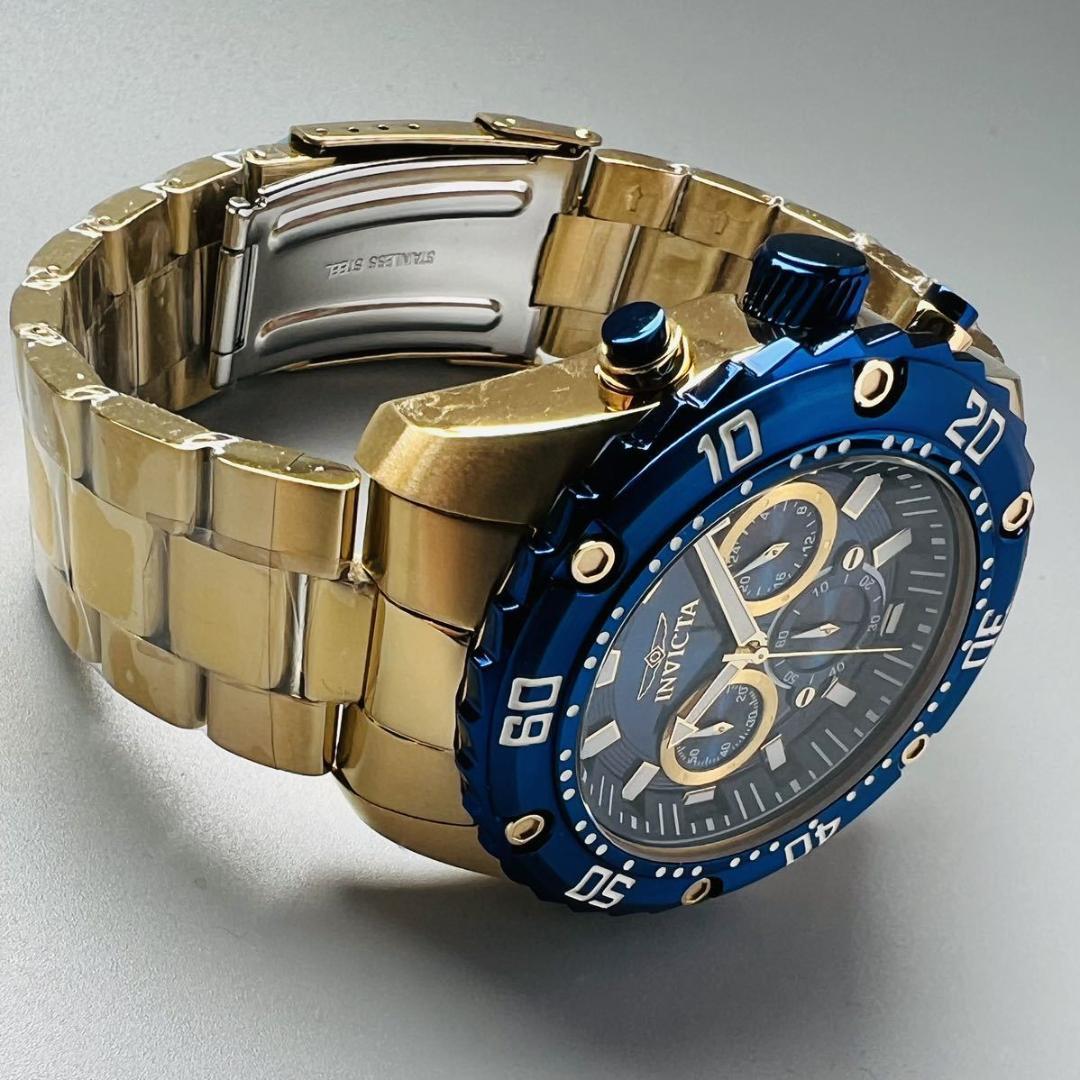 ゴールド＆ブルー【新品】INVICTA インビクタ プロダイバー メンズ 腕時計 ケース直径48mm クロノグラフ クォーツ 電池式 メンズ 金_画像8