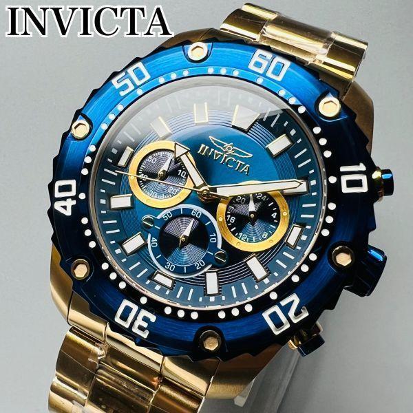 ゴールド＆ブルー【新品】INVICTA インビクタ プロダイバー メンズ 腕時計 ケース直径48mm クロノグラフ クォーツ 電池式 メンズ 金_画像1