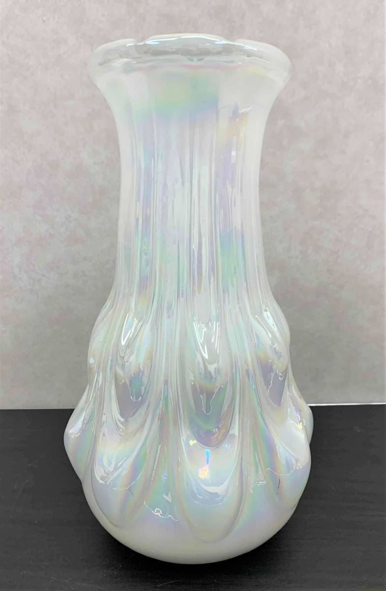 #12556AB[ retro ]** Aurora vase set opal manner flower vase flower base glass Vintage Showa era pearl white **
