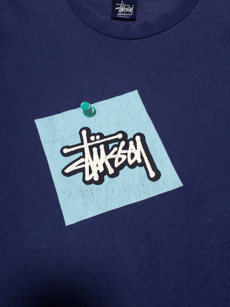 希少 USA製 90s OLD STUSSY LOGO TEE 紺タグ M レア オールド
