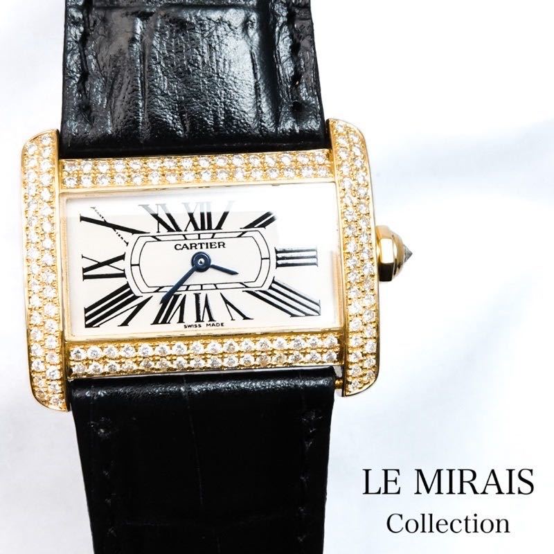 【仕上済】カルティエ ミニ タンク ディヴァン ダイヤ レディース 腕時計 CARTIER ダイヤモンド 時計