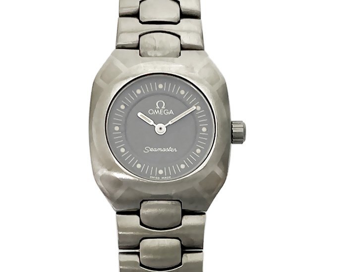 OMEGA オメガ 腕時計 シーマスター 120m ポラリス パラジウム チタン レディース グレー文字盤 クォーツ 純正ベルト 電池交換済 稼働品 