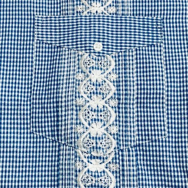 キューバシャツ風半袖フルジップシャツ 4ポケット ブルーチェック USA規格M_画像7