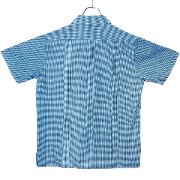 キューバシャツ風半袖フルジップシャツ 4ポケット ブルーチェック USA規格M_画像3