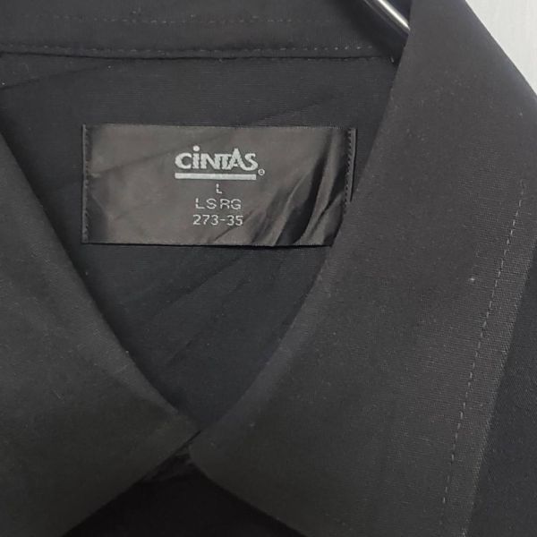 チンタス長袖ワークシャツブラック Ｗポケット企業ロゴ US規格Lサイズ_画像8