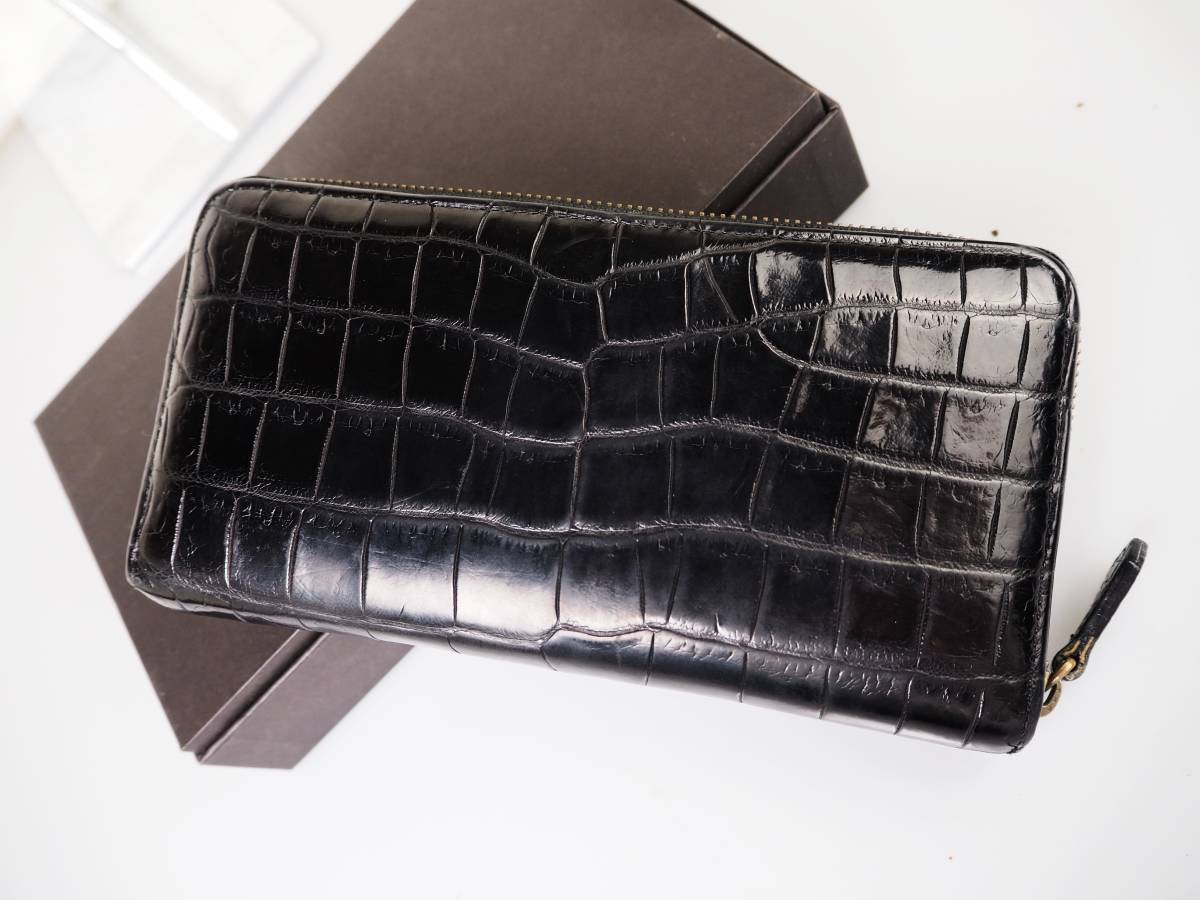 ラウンドファスナー 黒ブラック クロコダイル ウォレット 財布