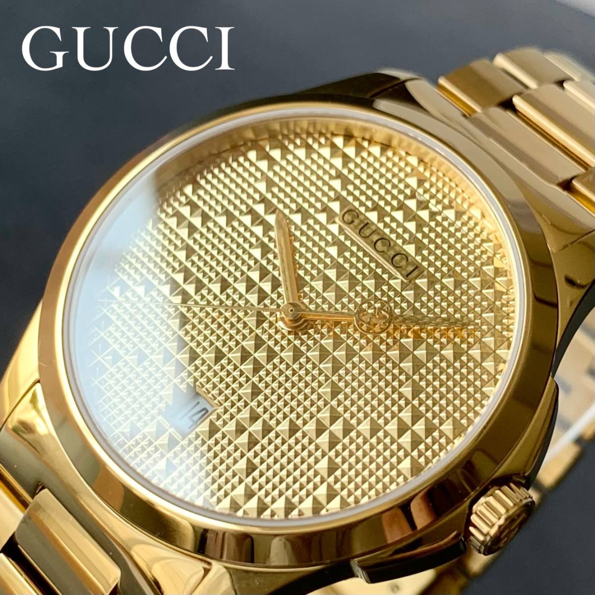 定価16万 グッチ GUCCI G-タイムレス 38mm ディアマンテ スイス製 メンズ腕時計 レディース 男女兼用 ユニセックス ゴールド 新品 12168