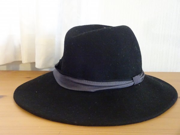 ｛シゲマツ ｝黒色帽子　中折れハット　メンズ・レディース　スタイル帽子　サイズ５７.５cm　キャップ　帽子　ウール_画像6