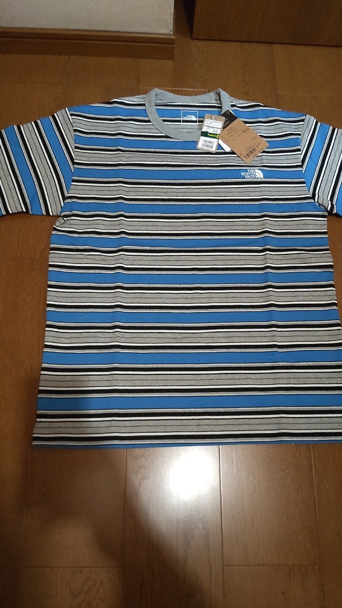 国内正規 新品未使用タグ付 ノースフェイス 半袖ボーダーTシャツ スーパーソニックブルー L レターパックプラス520円