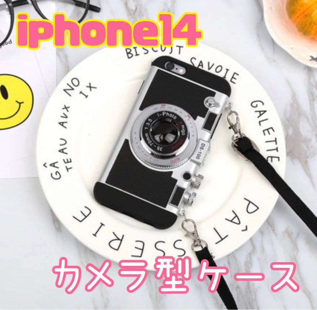 一眼レフカメラ型 iPhone14 黒 スマホカバー レトロ スマホケース_画像1