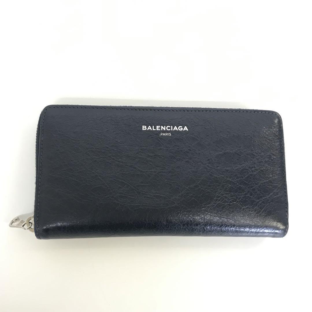 AO131 BALENCIA バレンシアガ ラウンドファスナー 長財布 ネイビー