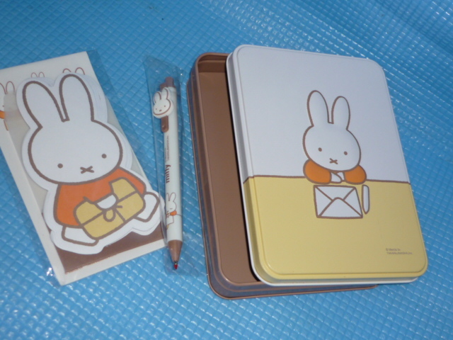 b* unused * not for sale * Lynn flannel ×miffy( Miffy ) can BOX entering stationery set . Miffy pouch 