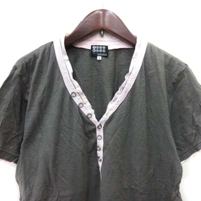 タケオキクチ TAKEO KIKUCHI Tシャツ カットソー ヘンリーネック 半袖 4 緑 カーキ /YI メンズ_画像2