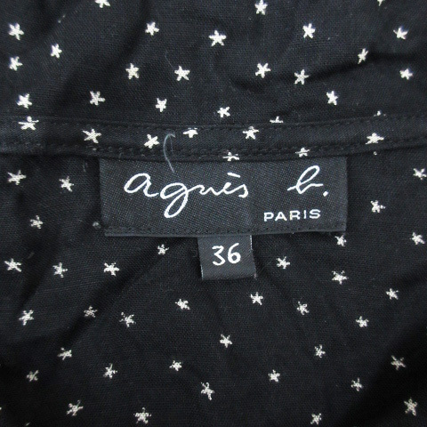  Agnes B shirt One-piece flair One-piece thin knee height long sleeve round color switch ribbon attaching star pattern 36 white black /FF10 lady's 