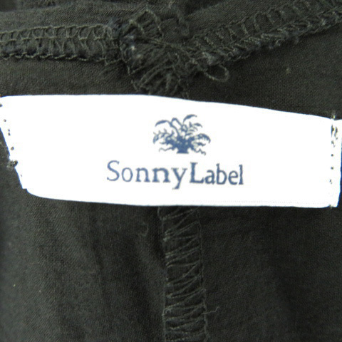 アーバンリサーチ サニーレーベル Sonny Label カットソー 半袖 Vネック ウエストリボン アイレットレース F 黒 ブラック /YK28 レディース_画像4