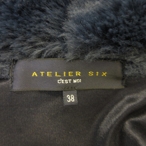 アトリエシックス ATELIER SIX ジャケット 長袖 フーディー ニット 異素材 フェイクファー ジップアップ 紺 38 *T955 レディース_画像3