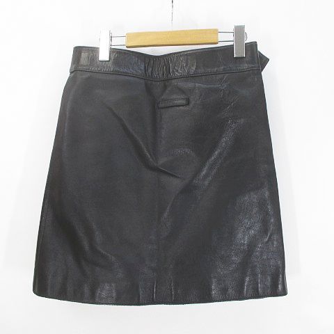 ジャンポールゴルチエ ファム Jean Paul GAULTIER FEMME 570-5.CSK.YG. 膝丈 台形 レザースカート スカート 革 40 黒系 ブラック 巻き ラッ_画像2