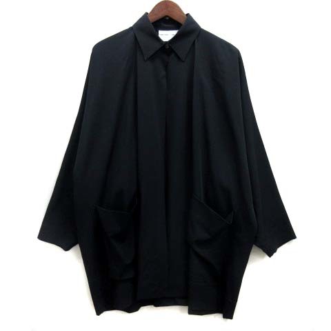 ドゥサン DUSAN ウール シャツ 半纏 ハンテン コート ジャケット 紺 ネイビー S イタリア製 美品 レディース