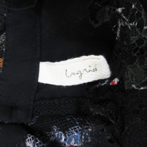  Ungrid блуза cut and sewn длинный рукав с высоким воротником прозрачный общий гонки цветочный принт многоцветный F чёрный зеленый черный зеленый /FF53 женский 