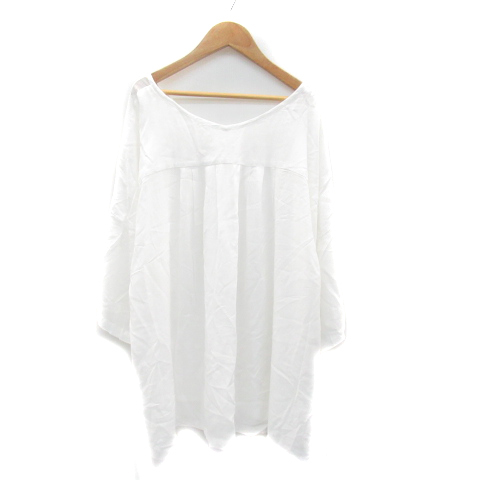  Frapbois FRAPBOIS blouse cut and sewn 7 minute sleeve V neck see-through plain oversize 1 white white /YK15 lady's 