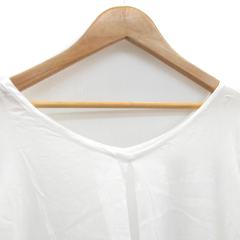  Frapbois FRAPBOIS blouse cut and sewn 7 minute sleeve V neck see-through plain oversize 1 white white /YK15 lady's 