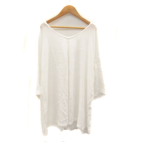  Frapbois FRAPBOIS blouse cut and sewn 7 minute sleeve V neck see-through plain oversize 1 white white /YK15 lady's 