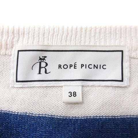ロペピクニック ROPE Picnic カットソー Vネック ボーダー 半袖 ラメ 38 白 アイボリー 青 ブルー /MN レディース_画像5